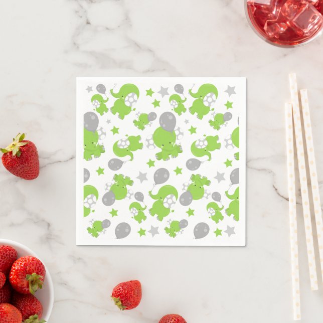 Serviette En Papier Pattern of Green Elephants, Cute Elephants, stars (En situation)