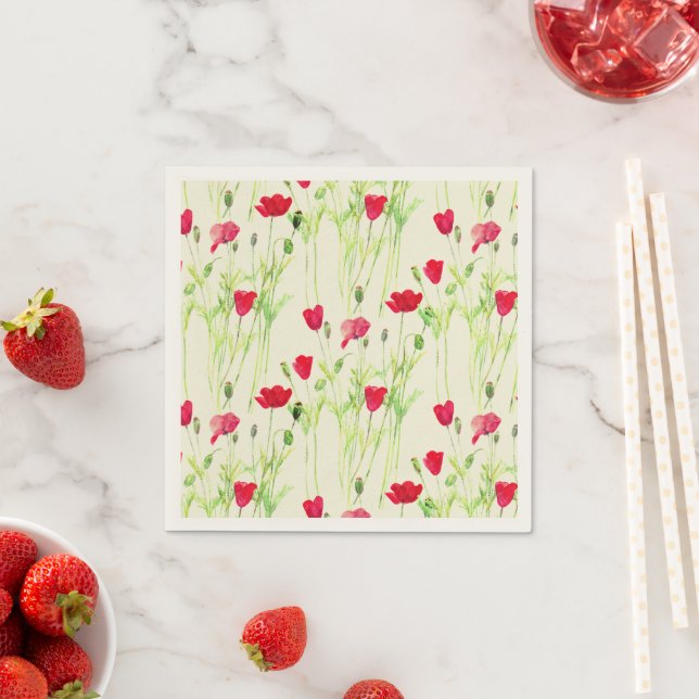 Serviette En Papier Pavot rouge prairie estivale, fleurs sauvages (En situation)