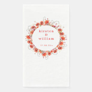 Serviette En Papier Pavots à l'aquarelle rouge élégant - Mariage