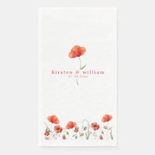 Serviette En Papier Pavots à l'aquarelle Rouge Élégant - Mariage
