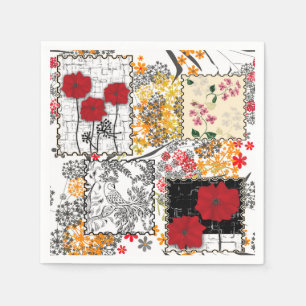 Serviette En Papier Pavots piquants de rétro patchwork vintage sans