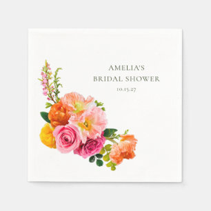 Serviette En Papier Pavots roses vibrants Fleurs florales Mariage