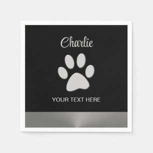 Serviette En Papier Paw Chien Argent sur arrière - plan noir