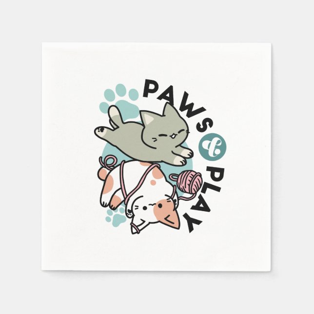 Serviette En Papier Paws and Play – Adorable Cat Illustration (Devant)