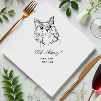 Serviette En Papier Pawty Custom Cat Drawn Cocktail Mariage