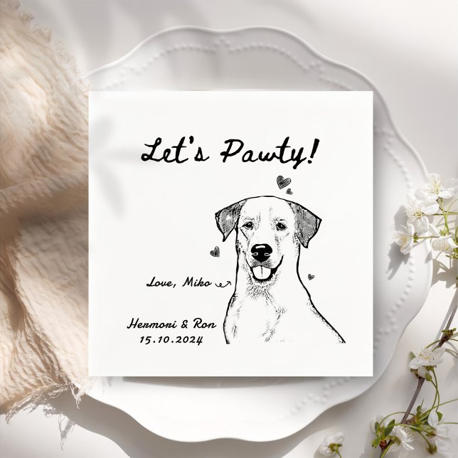 Serviette En Papier Pawty Drawn Funny Chien Simple Mariage (Créateur téléchargé)