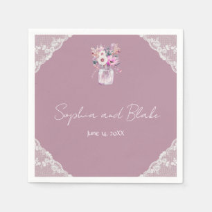 Serviette En Papier Pays dentelle Mason Jar Mariage rose