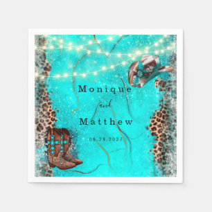 Serviette En Papier Pays Ouest Turquoise Lumières Leopard Mariage