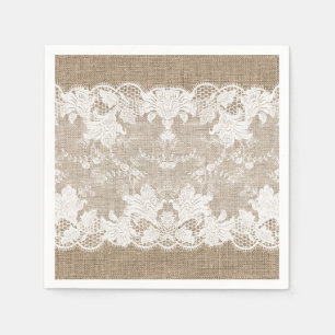 Serviette En Papier Pays rustique vintage burlap beige et dentelle bla