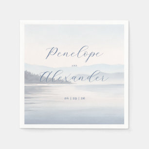 Serviette En Papier Paysage aquarelle bleu serein