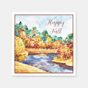 Serviette En Papier Paysage aquarelle d'automne avec texte personnalis