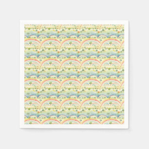 Serviette En Papier Paysage coloré avec arbres, collines et arcs-en-ci