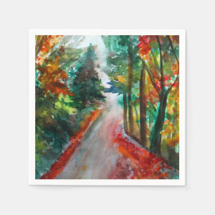 Serviette En Papier Paysage d'automne Aquarelle Cocktail Papier à cock