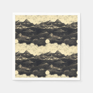 Serviette En Papier Paysage de montagnes aux nuages vintage (5)