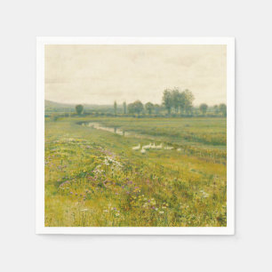 Serviette En Papier Paysage de prairie étendu avec oies