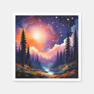 Serviette En Papier Paysage des arbres Ciel étoilé