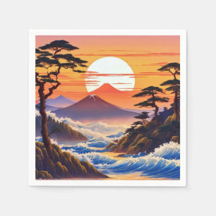 Serviette En Papier Paysage du coucher du soleil japonais