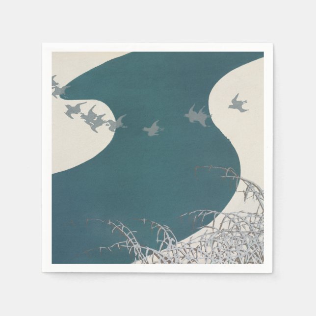 Serviette En Papier paysage fluvial japonais oiseaux vintages traditio (Devant)