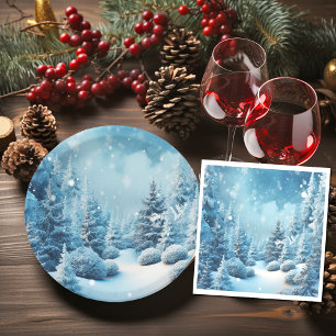 Serviette En Papier Paysage hivernal Pins Flocons de neige