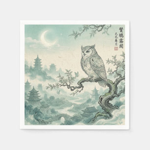 Serviette En Papier Paysage lunaire de la chouette mystique Art