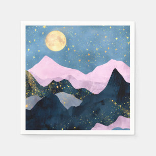 Serviette En Papier Paysage minimaliste de lune et d'étoiles dans une