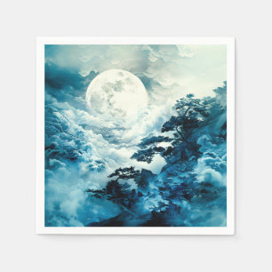 Serviette En Papier Paysage mystique de montagne au clair de lune