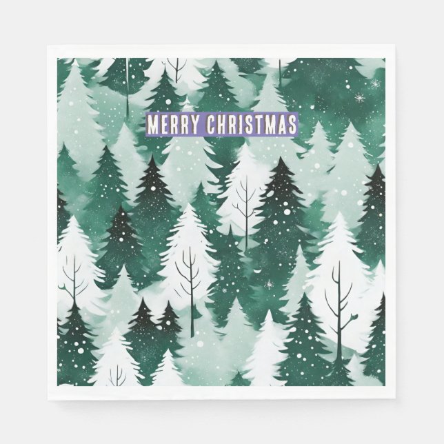 Serviette En Papier Paysage neigeux Forêt À feuillage persistant Joyeu (Devant)