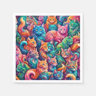 Serviette En Papier Paysage onirique de chat vibrant – Bohème psychédé