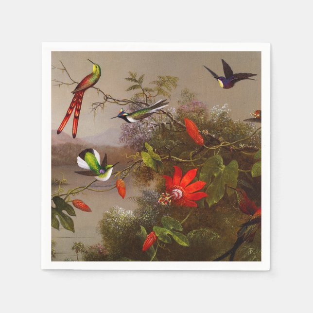 Serviette En Papier Paysage tropical avec dix colibris (Devant)