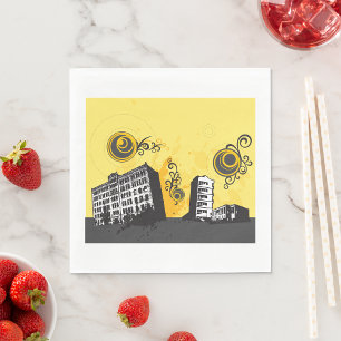 Serviette En Papier Paysage urbain jaune et gris Abstrait Rétro