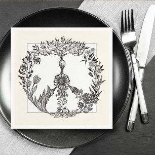 Serviette En Papier Peace Floral Dessin Cute Boho Hippie Fleurs Art