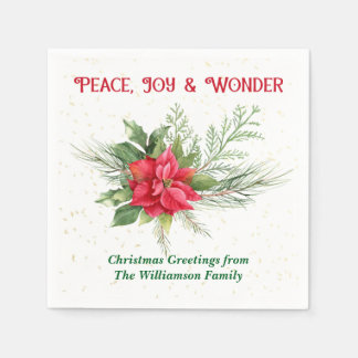 Serviette En Papier Peace Joy & Wonder Red Poinsettia Christmas