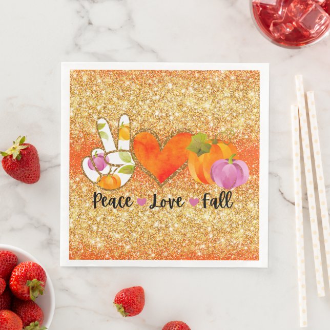 Serviette En Papier Peace Love Automne Personnaliser Couleur (En situation)