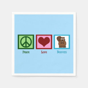 Serviette En Papier Peace Love Beavers Cute Blue Beaver Party