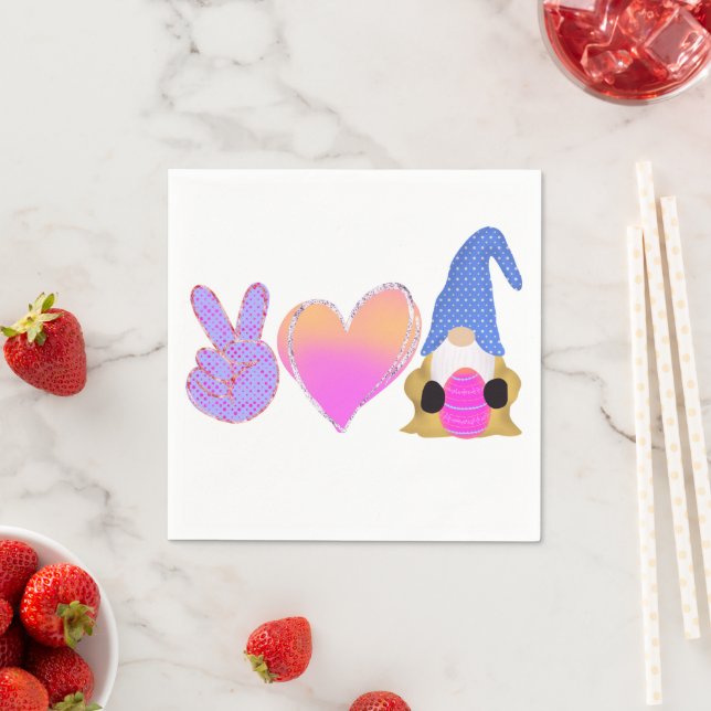 Serviette En Papier Peace Love Gnome | Belle Sublimation Pastel de Pâq (En situation)