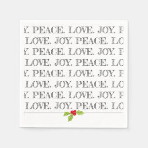 Serviette En Papier Peace Love Joie Noël Holly Holiday Fun