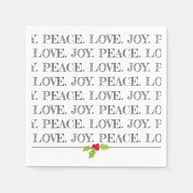 Serviette En Papier Peace Love Joie Noël Holly Holiday Fun (Devant)