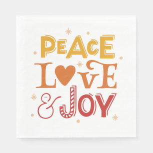 Serviette En Papier Peace Love Joy. Lettres rouges jaunes de Noël