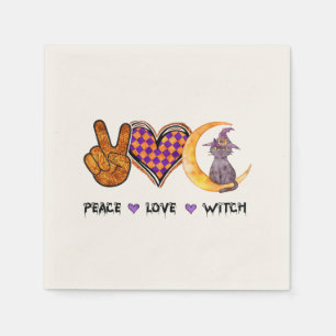 Serviette En Papier Peace Love Witch - Halloween Design