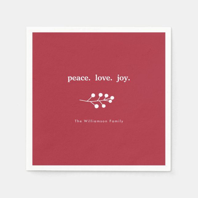 Serviette En Papier Peace Loy Holly Berries Fête Noël Rouge (Devant)