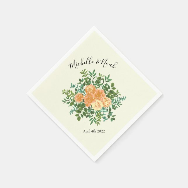 Serviette En Papier Peach Ivory Mariage Rose Vintage (Coin)