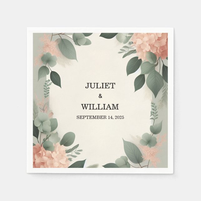 Serviette En Papier Peach Peach Mint Moss Sage Green Mariage (Devant)