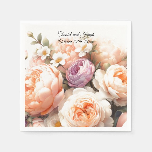 Serviette En Papier Peach Peony et Rose Mariage Papier serviettes (Devant)