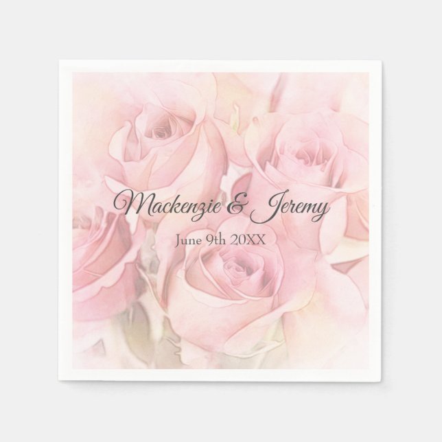 Serviette En Papier Peach Pink Watercolor Roses (Devant)