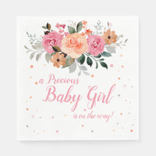 Serviette En Papier Peach rose Floral Aquarelle bébé fille Douche