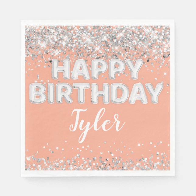 Serviette En Papier Peach Silver Anniversaire (Devant)