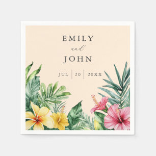 Serviette En Papier Peach Watercolor Mariage de fleurs tropicales