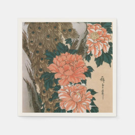 Serviette En Papier Peacock and Peonies de Hiroshige, Art japonais