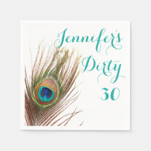 Serviette En Papier Peacock Feather 30th Birthday