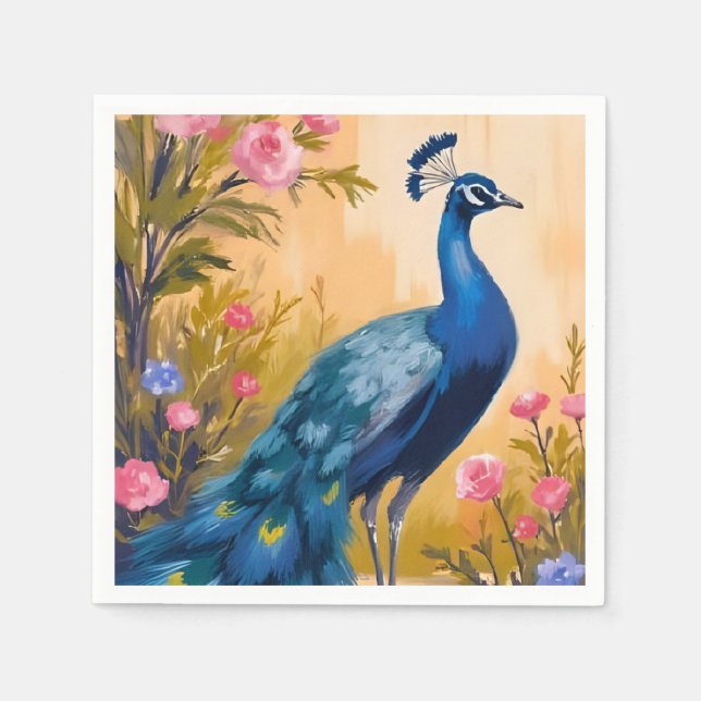 Serviette En Papier Peacock Feathers Beau Animal Floral (Devant)